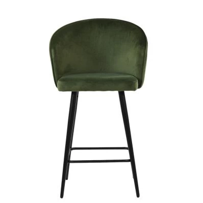 Novara Bar Stool Olive Green Velvet & Black Base