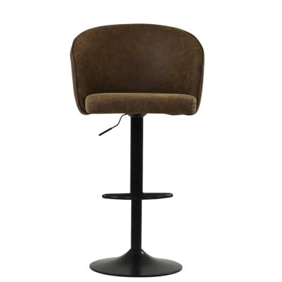 Franklin Bar Stool Aged Brown Leather & Black Base