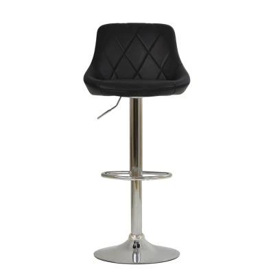 Flo Bar Stool Black Leather & Chrome Base