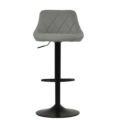 Fleur Bar Stool Grey Leather & Black Base