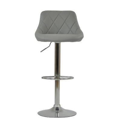 Flo Bar Stool Grey Leather & Chrome Base