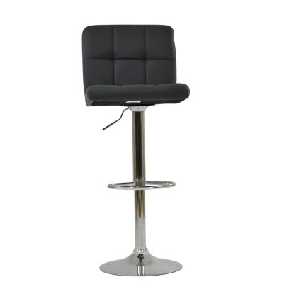 Cuban Bar Stool Dark Grey Leather & Chrome Base