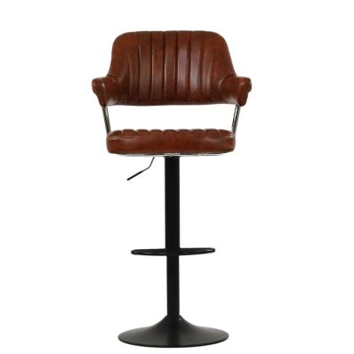 Nova Bar Stool Vintage Brown Leather & Black Base