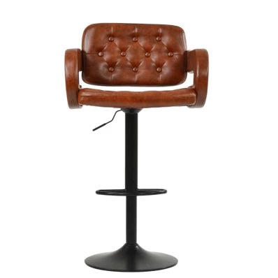 Zeus Bar Stool Vintage Brown Leather & Black Base