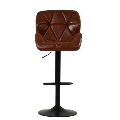 Cedar Bar Stool Vintage Tan Brown Leather & Black Base