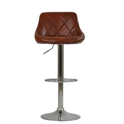 Flo Bar Stool Vintage Tan Brown Leather & Chrome Base