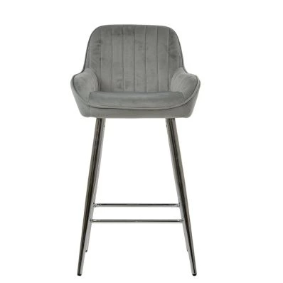Hamilton Bar Stool Grey Velvet & Chrome Base