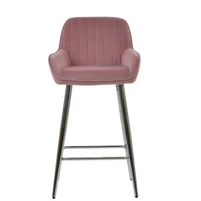 Hamilton Bar Stool Pink Velvet & Chrome Base