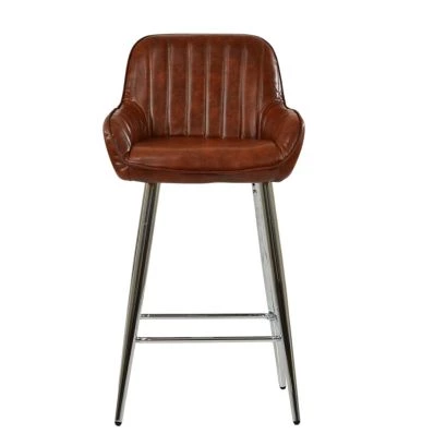 Hamilton Bar Stool Vintage Brown Leather & Chrome Base