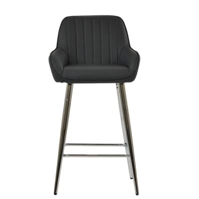 Hamilton Bar Stool Dark Grey Leather & Chrome Base