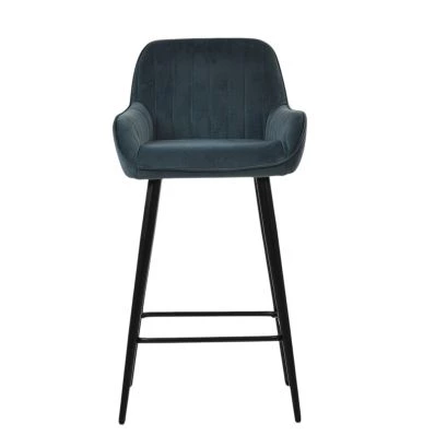 Hamilton Bar Stool Dark Grey Velvet & Black Base