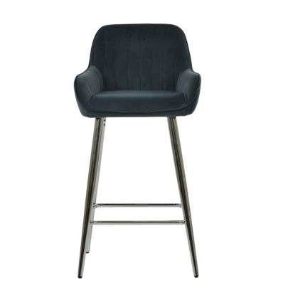 Hamilton Bar Stool Dark Grey Velvet & Chrome Base