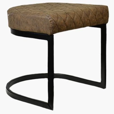 Burrello Low Stool Antique Brown Leather & Black Leg 46cm