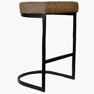 Burrello Bar Stool Antique Brown Leather & Black Leg 75cm