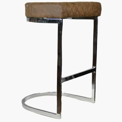 Burrello Bar Stool Antique Brown Leather & Chrome Leg 65cm