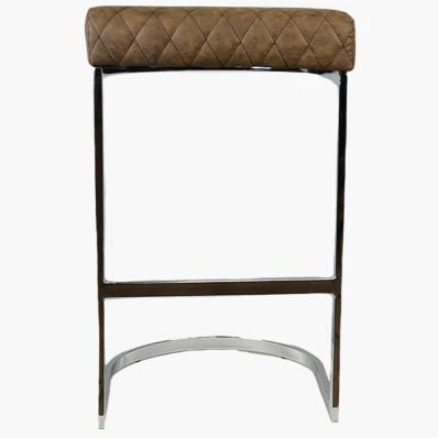 Burrello Bar Stool Aged Brown Leather & Chrome Leg 75cm