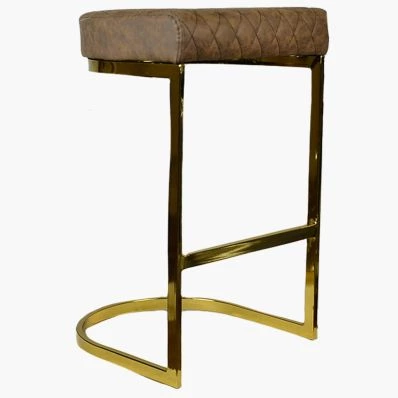 Burrello Bar Stool Antique Brown Leather & Gold Leg 65cm
