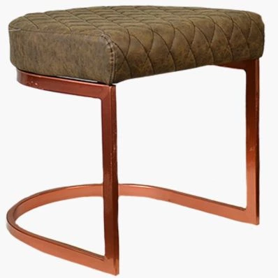 Burrello Low Stool Antique Brown Leather & Rose Gold Leg 46cm