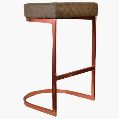 Burrello Bar Stool Antique Brown Leather & Rose Gold Leg 75cm