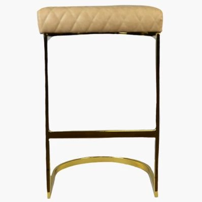 Burrello Bar Stool Beige Cream Leather & Brass Leg 65cm