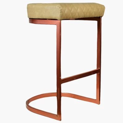 Burrello Bar Stool Cream Leather & Rose Gold Leg 65cm