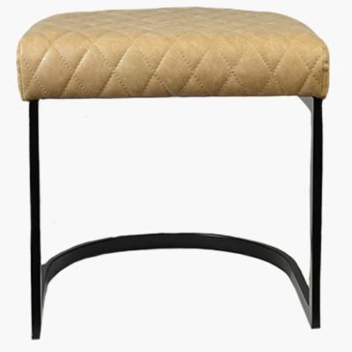 Burrello Low Stool Beige Cream Leather & Black Leg 46cm