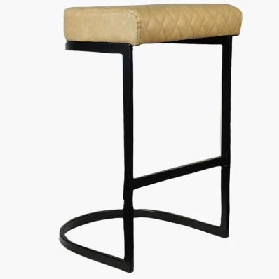 Burrello Bar Stool Cream Leather & Black Leg 75cm