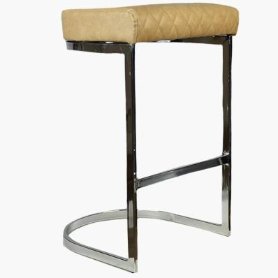 Burrello Bar Stool Cream Leather & Chrome Leg 75cm