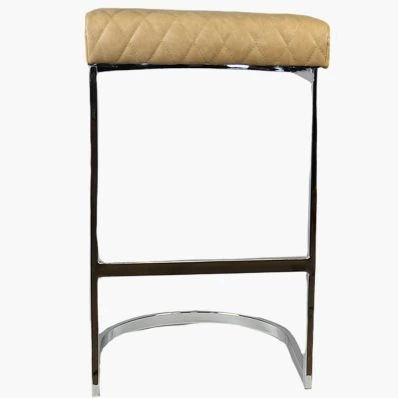 Burrello Bar Stool Beige Cream Leather & Chrome Leg 65cm