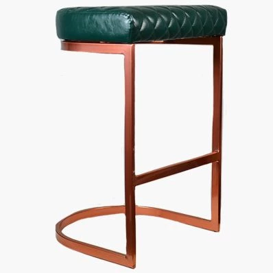 Burrello Bar Stool Bottle Green Leather & Rose Gold Leg 65cm