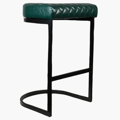 Burrello Bar Stool Bottle Green Leather & Black Leg 75cm