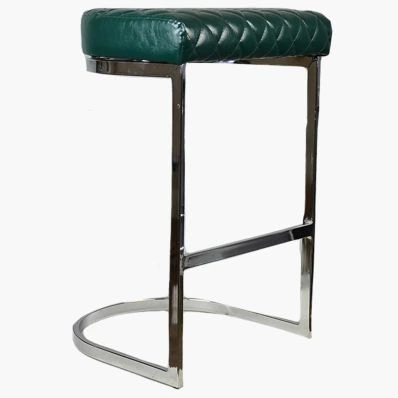 Burrello Bar Stool Bottle Green Leather & Chrome Leg 75cm