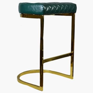 Burrello Bar Stool Bottle Green Leather & Gold Leg 65cm