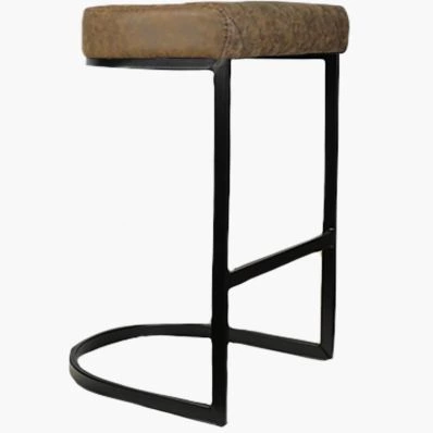 Burrello Bar Stool Antique Brown Leather & Black Leg 65cm