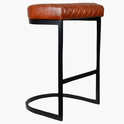 Burrello Bar Stool Vintage Tan Brown Leather & Black Leg 75cm