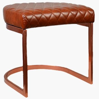 Burrello Low Stool Vintage Tan Brown Leather & Rose Gold Leg 46cm