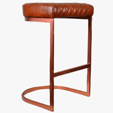 Burrello Bar Stool Vintage Tan Brown Leather & Rose Gold Leg 75cm