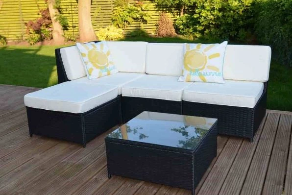 Cadiz 4 Seater Garden Rattan Corner Sofa Set with Table Brown
