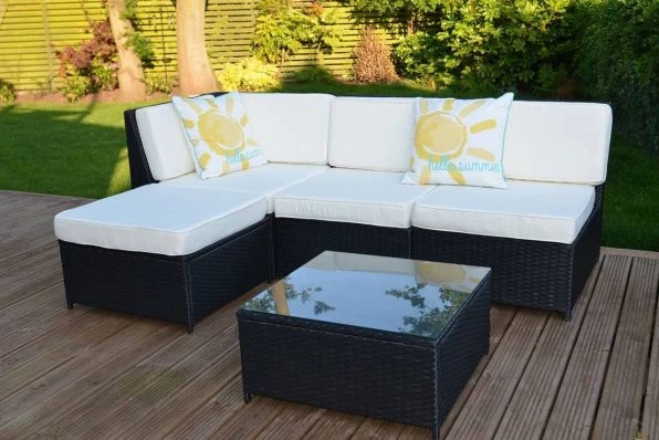 Cadiz 4 Seater Garden Rattan Corner Sofa Set with Table Grey