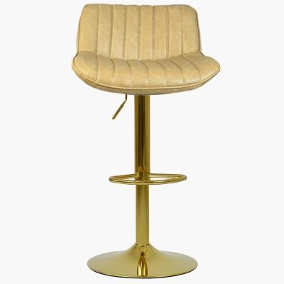 Canberra Bar Stool Beige Cream Leather & Gold Base