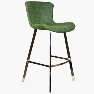 Caribe Bar Stool Vintage Green Leather & Chrome Leg 75cm