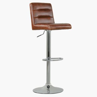Carmel Bar Stool Brown Leather & Chrome Base