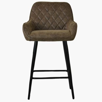 Carson Bar Stool Aged Brown Leather & Black Leg