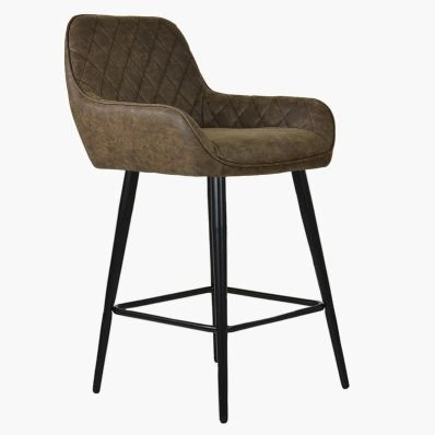 Carson Bar Stool Antique Brown Leather & Black Leg