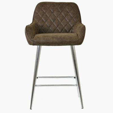 Carson Bar Stool Aged Brown Leather & Chrome Leg