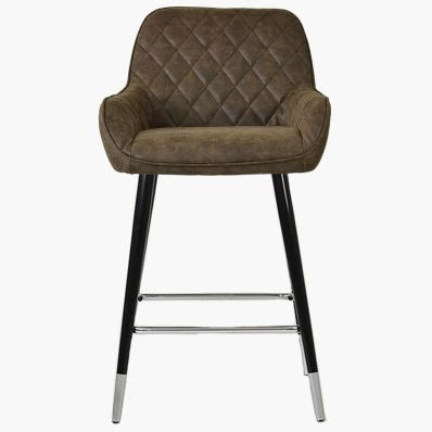 Carson Bar Stool Aged Brown Leather & Black \ Silver Leg