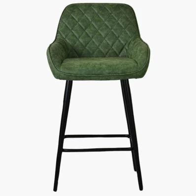 Carson Bar Stool Aged Olive Green Leather & Black Leg