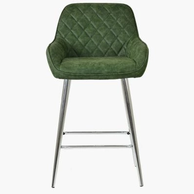 Carson Bar Stool Aged Olive Green Leather & Chrome Leg