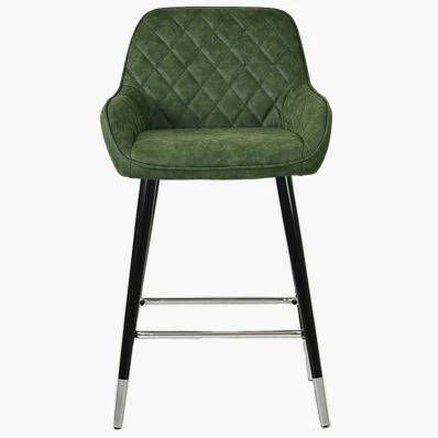 Carson Bar Stool Aged Olive Green Leather & Black \ Silver Leg