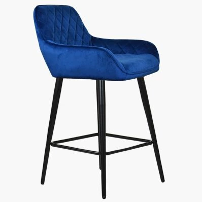 Carson Bar Stool Blue Velvet & Black Leg